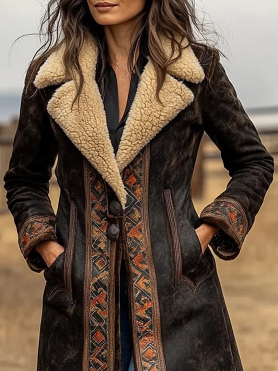 Western Cowboy Retro Style Coat Plush Autumn and Winter Warm Coat