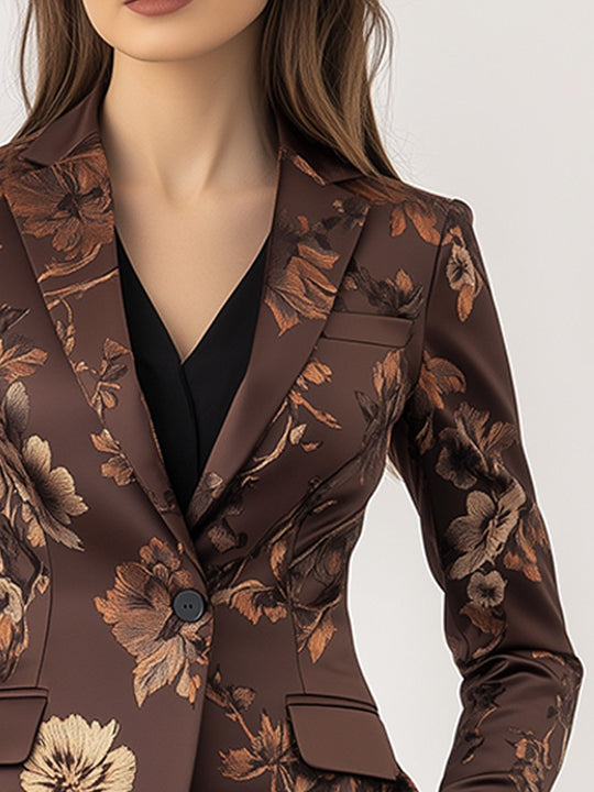 Commuter Lapel Satin Print Slim-fit Blazer