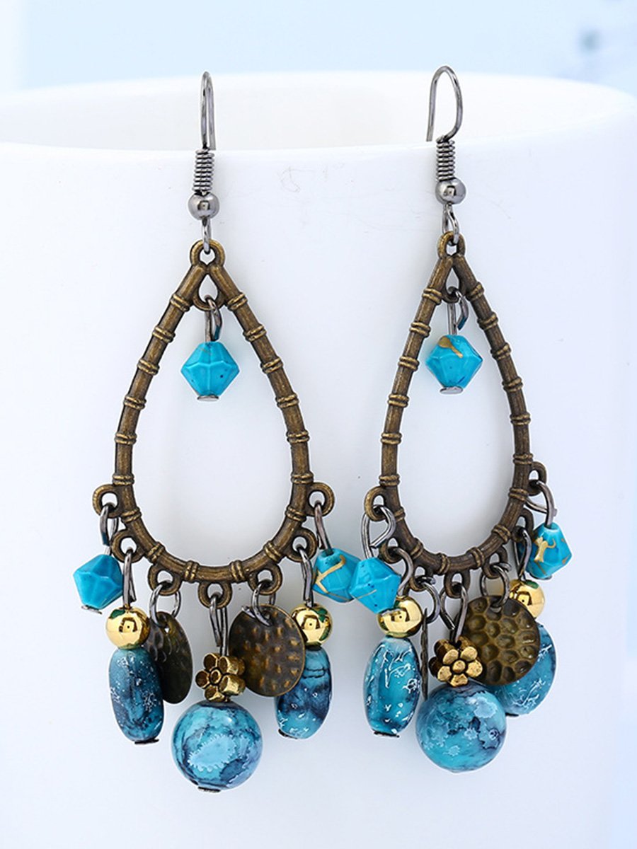 Vintage Hollow Teardrop Beaded Tassel Earrings