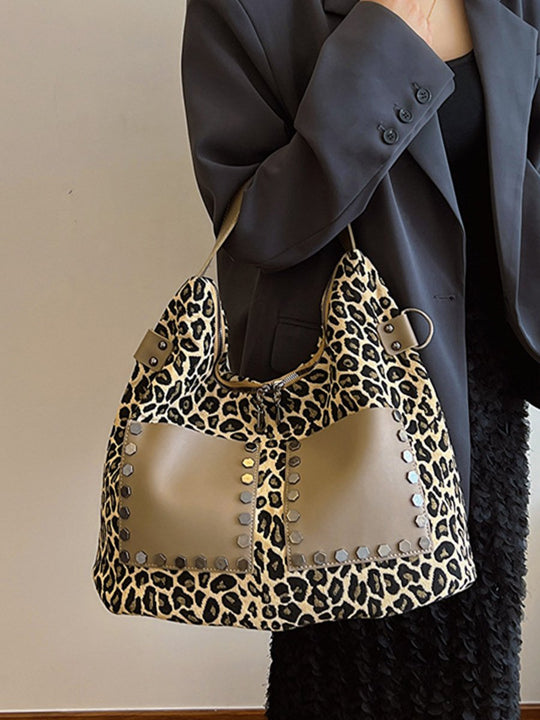 Vintage Casual Leopard Print Large Capacity Tote Bag