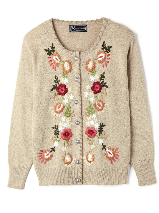 Literary Retro Wool Hand-embroidered Long-sleeved Cardigan