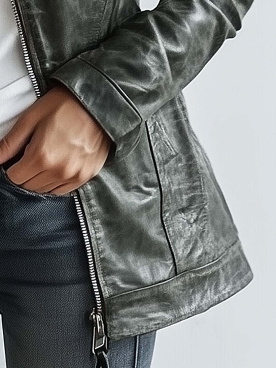 Women's Zipper Vintage Leather Jacket