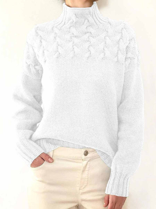 Cable Knit Turtleneck Long Sleeve Knit Sweater