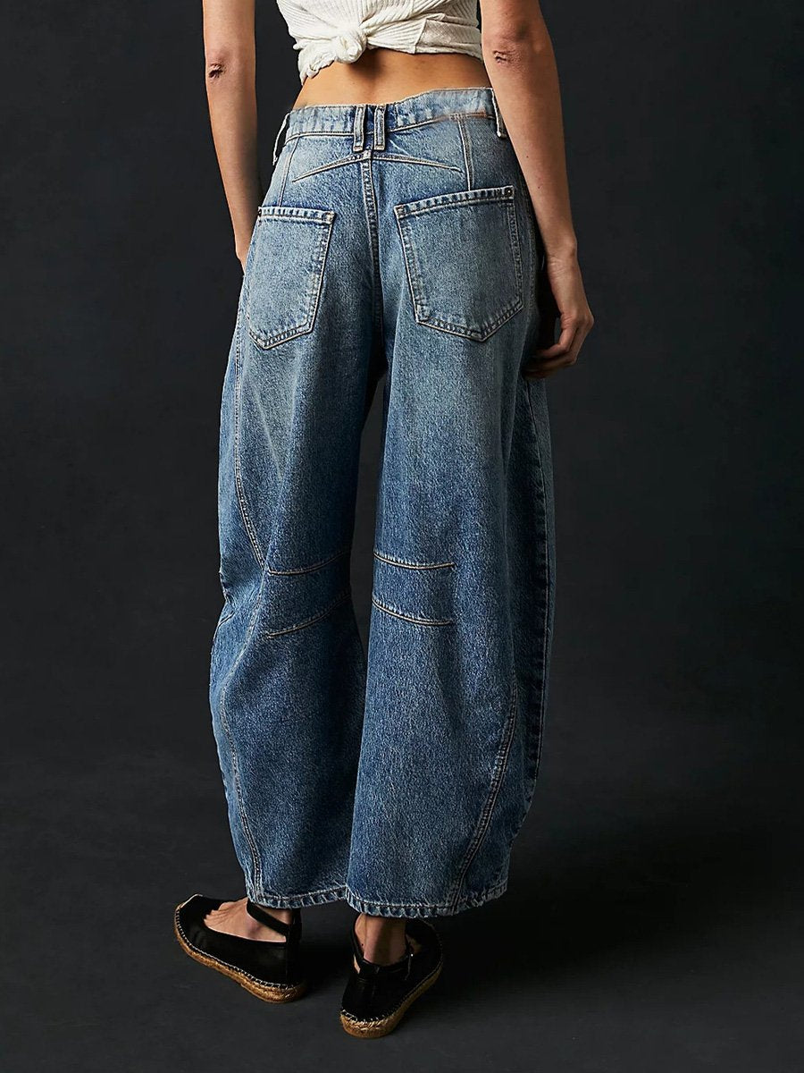 Women's Casual Loose Mid-Rise Tube Jeans