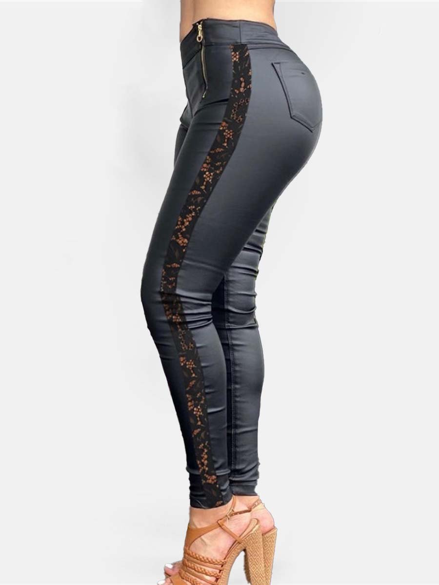 Women's Lace Patchwork Laether Leggings