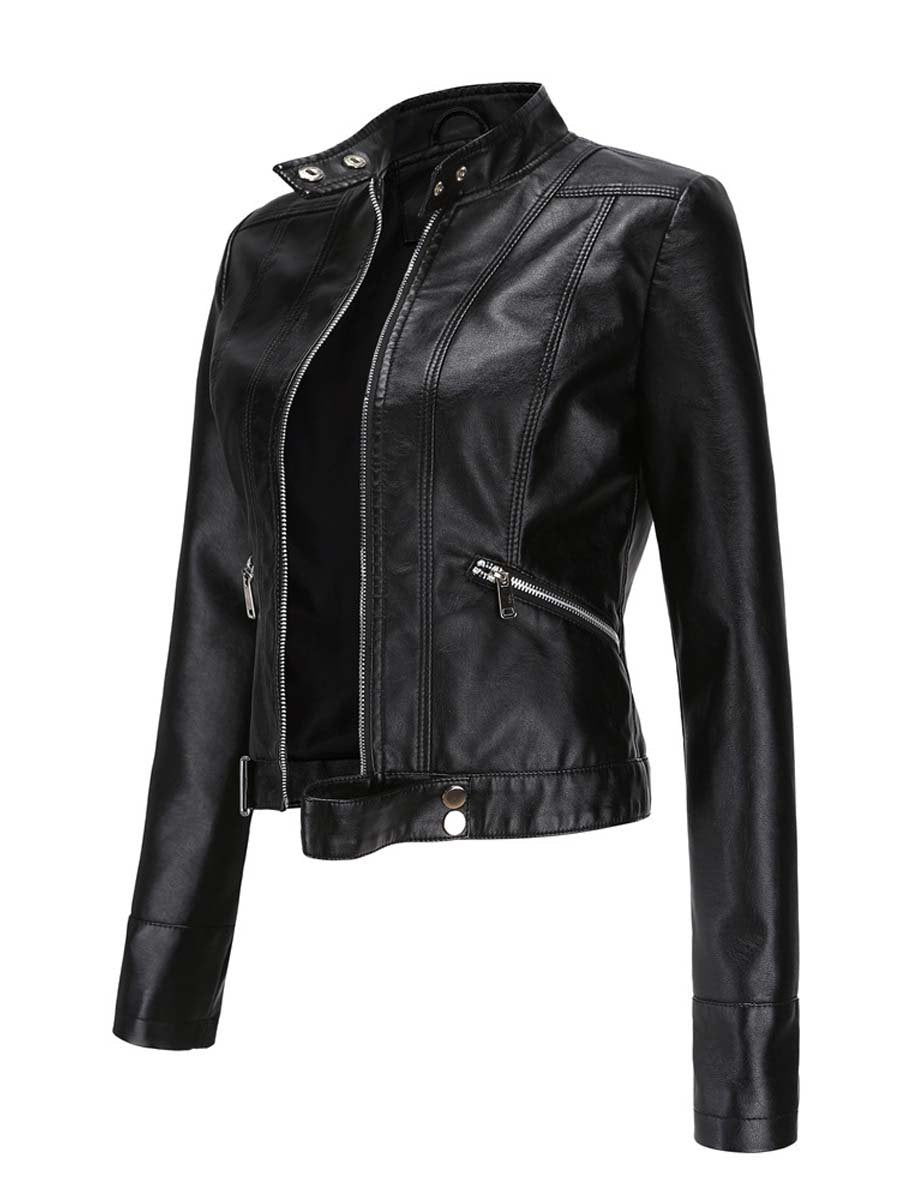 Women's Stand Collar Leather Jacket