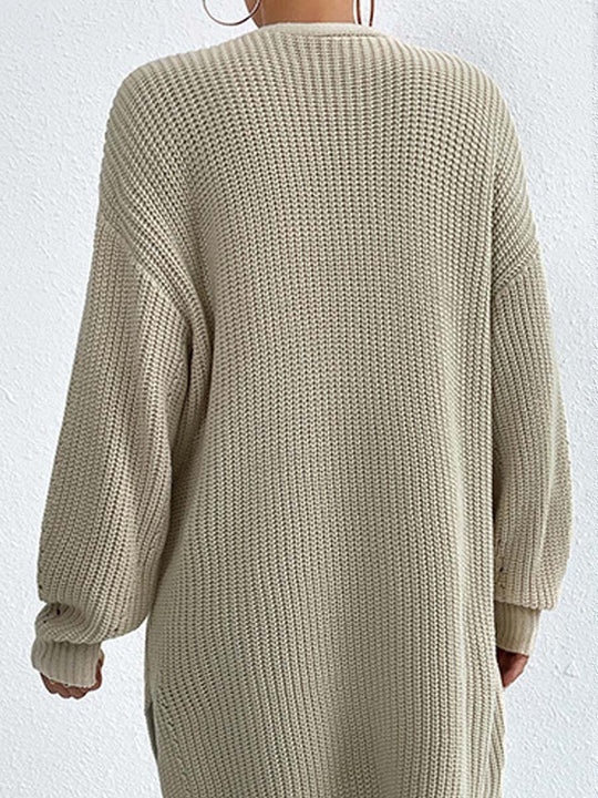 V-Neck Loose Mid-Length Knitted Cardigan