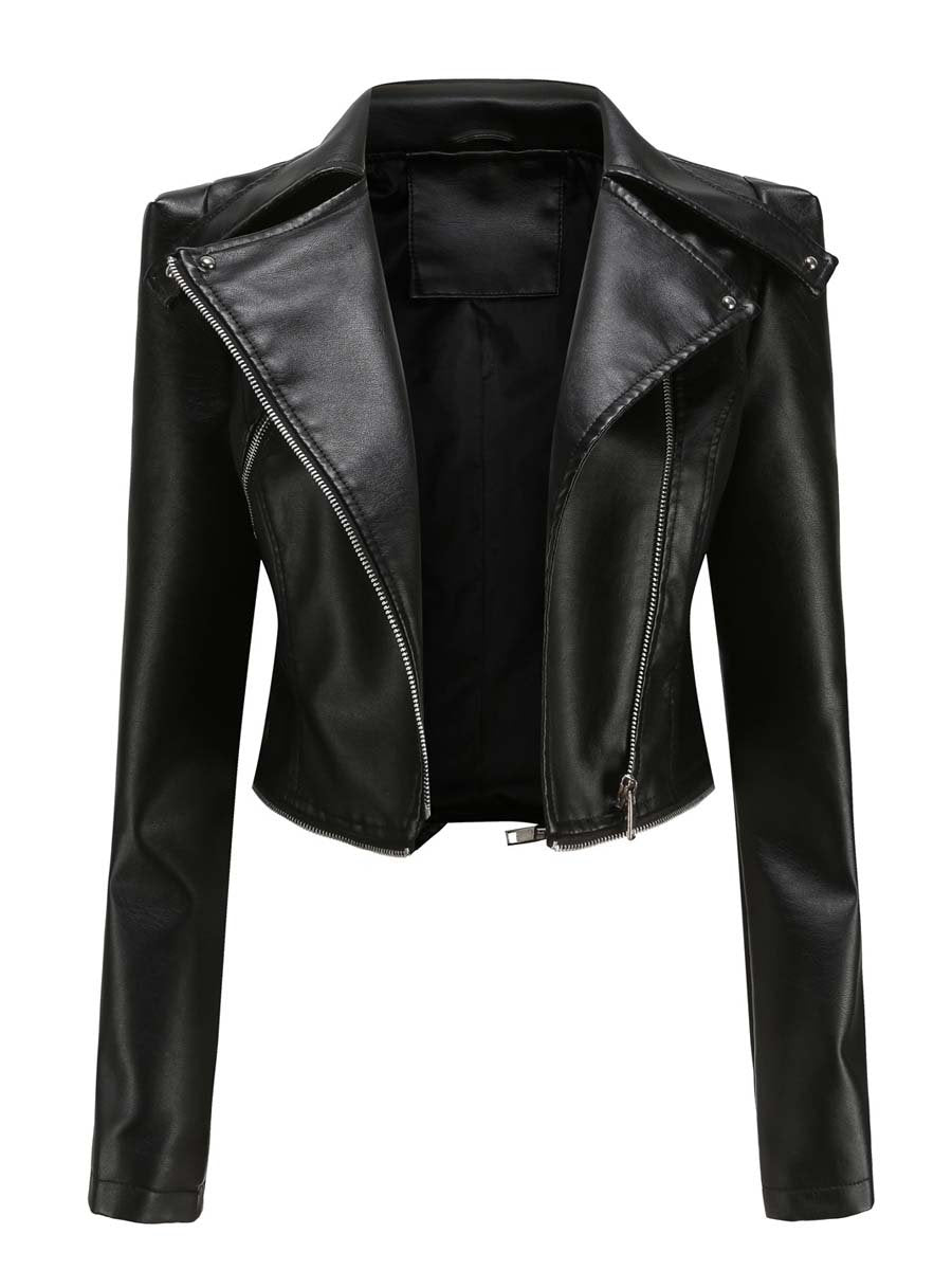 Women's Casual Leather Jacket With Detachable Hem