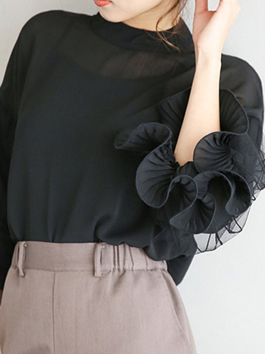 Loose Mesh Lantern Sleeve Shirt