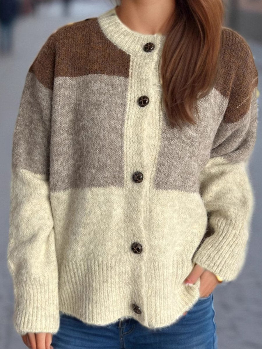 Casual Knitted Colorblock Pullover Cardigan