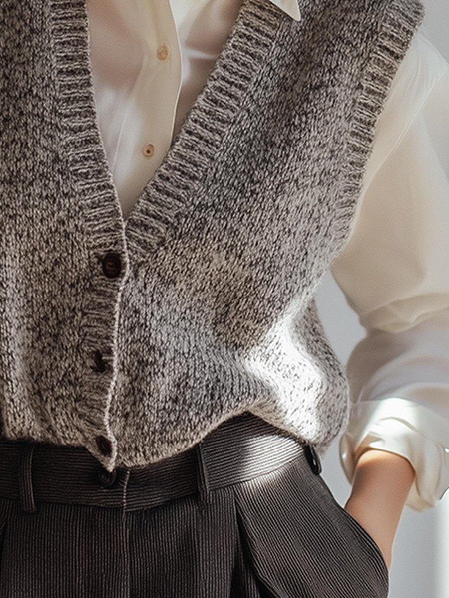 Casual V-neck Wool Knitted Waistcoat