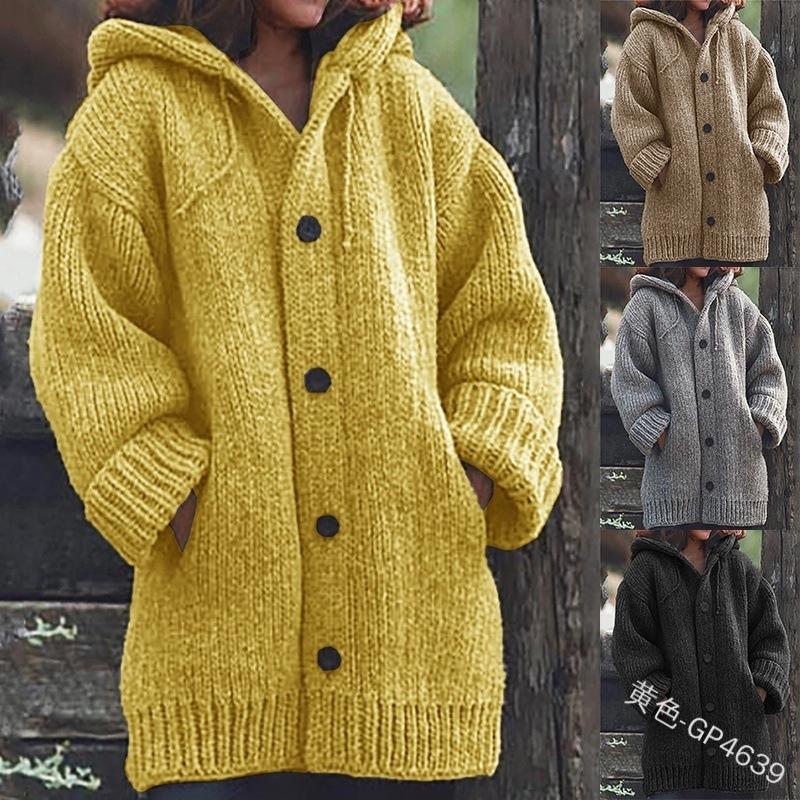 Women's Thickened Mid-Length Hooded Knitted Cardigan