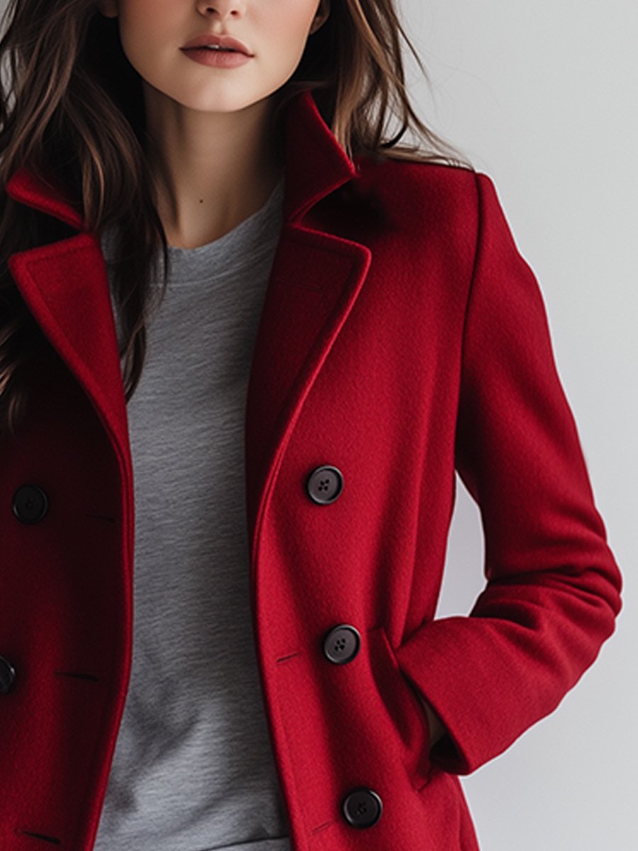 Classic Retro Loose-Fit Red Wool Coat