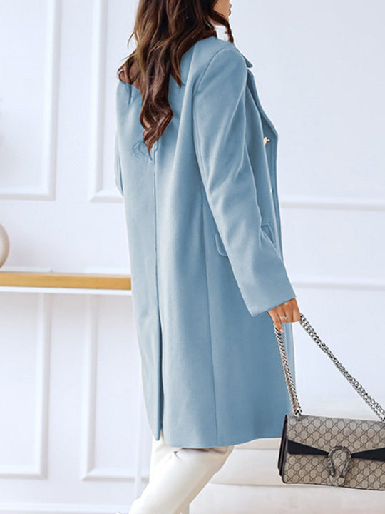 Lapel Double-breasted Simple Long-sleeved Woolen Coat