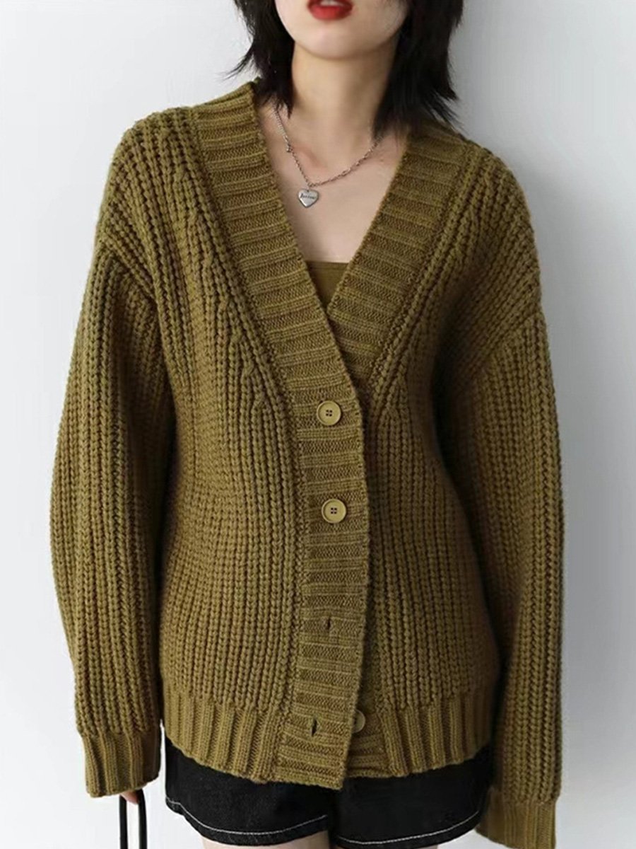 Loose V-neck Chunky Australian Wool Knitted Cardigan