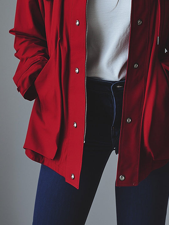 Red Casual Hooded Worker Jacket