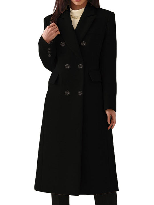 Lapel Double-breasted Long Woolen Coat