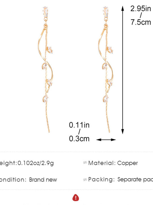 French Light Luxury Long Zircon Tassel Earrings