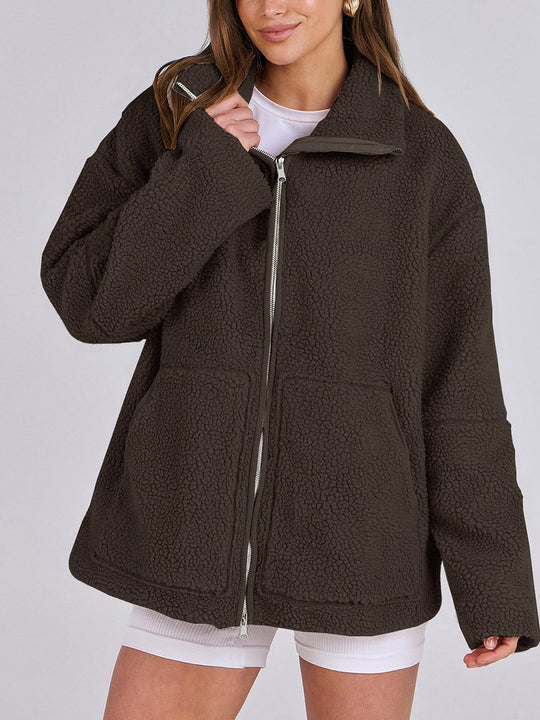 Women's Solid Color Lamb Wool High Collar Wool Coat