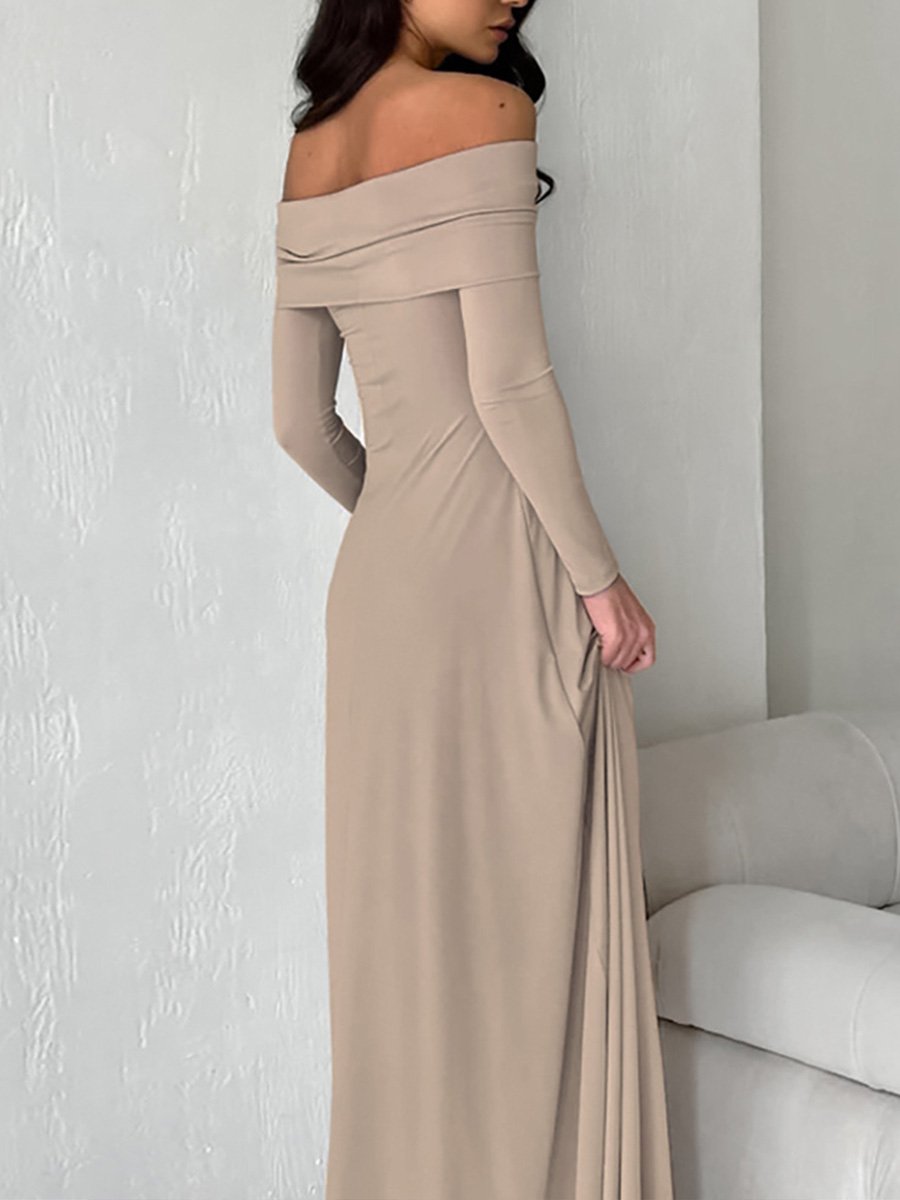 Boat Neck Knit Fitted Maxi Dress