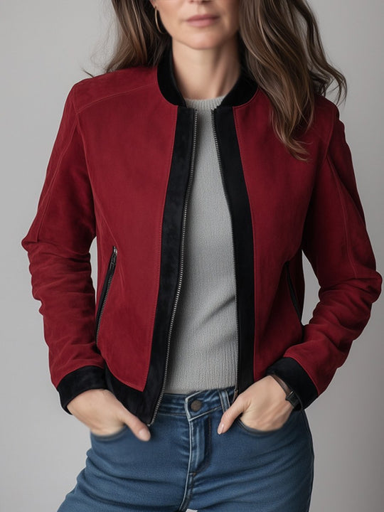 Fashion Suede Patchwork Slim Fit Warm Jacket