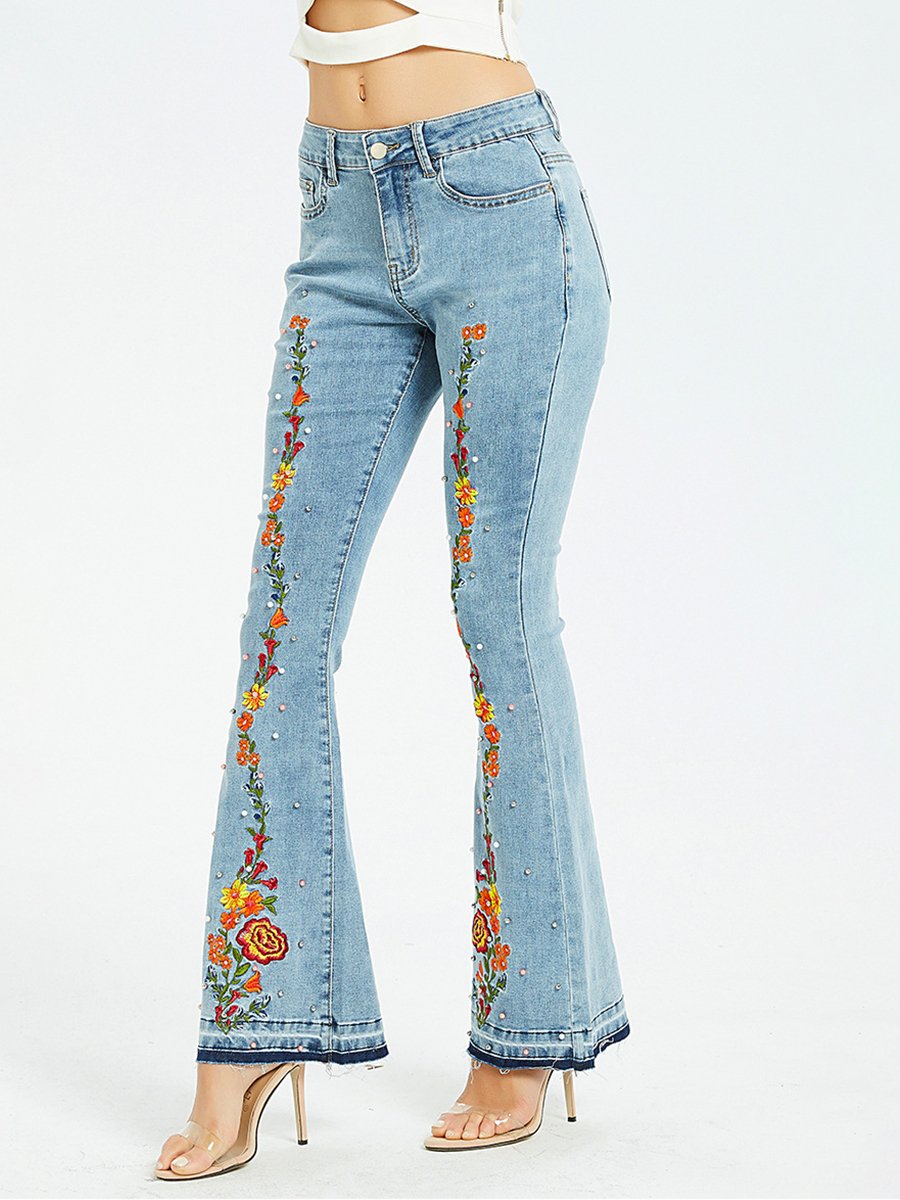 Stylish Exquisite Embroidered Slim-fit Flared Jeans