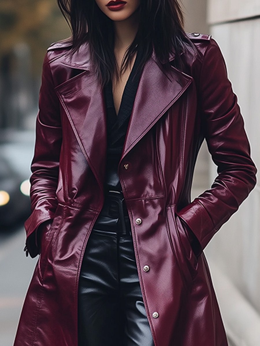 Fashion Retro Lapel Thickened Long Leather Coat