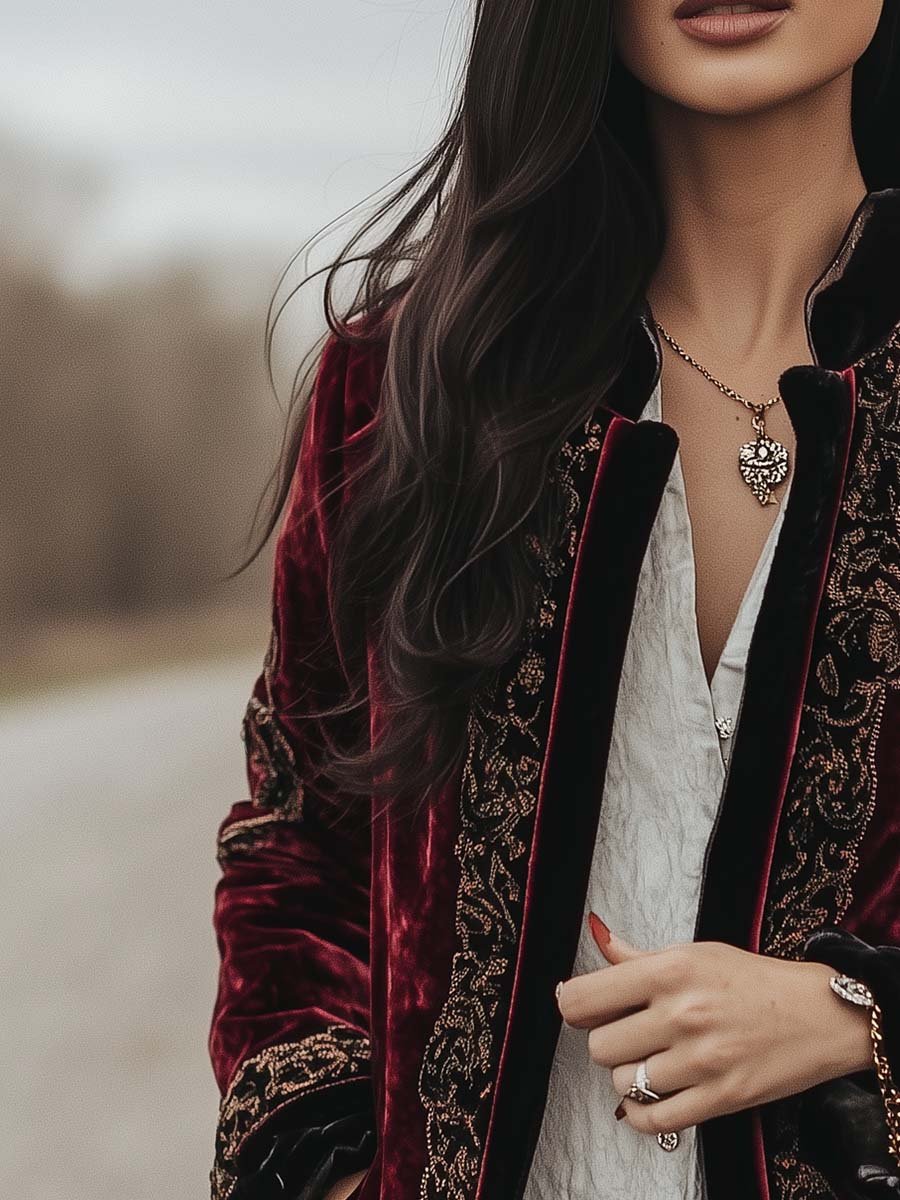 Women's Vintage Paisley Long Sleeves Velvet Jacket