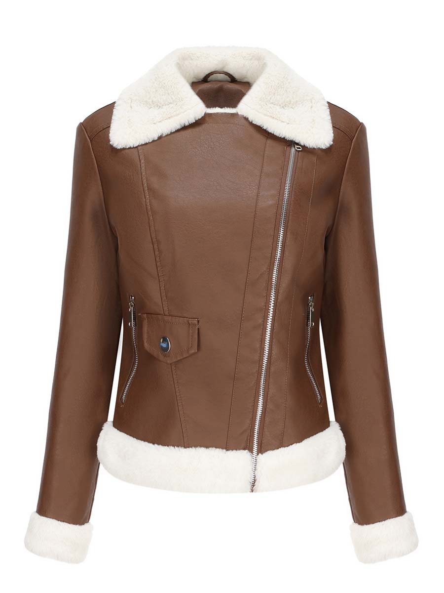 Women's Sherpa Long Sleeve Leather Jacket