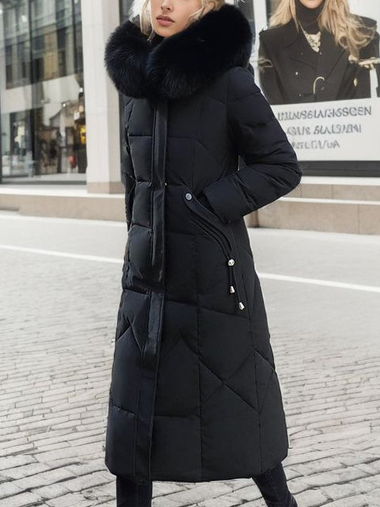 Fashion Slim Fit Large Fur Collar Thickened Mid-length Cotton Coat