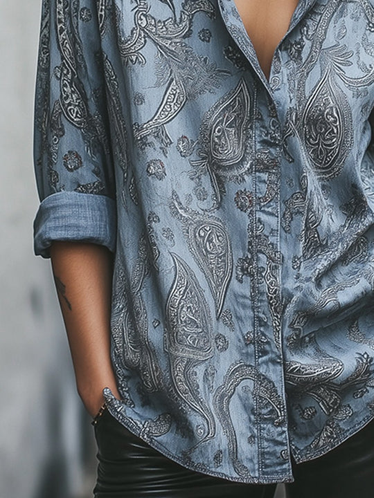 Casual Vintage Denim Perris Print Shirt