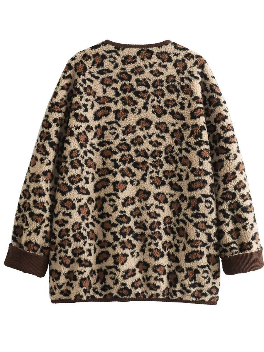 Fashion Leopard Print Casual Loose Plush Jacket