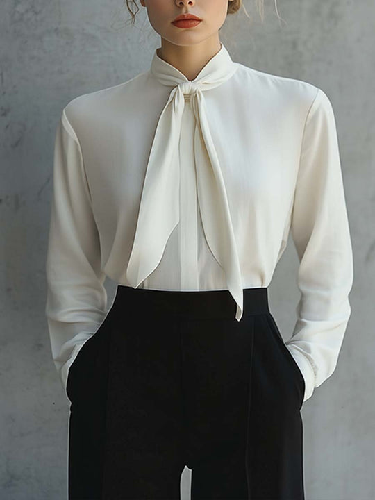 Timeless Ivory Bow-Tie Blouse