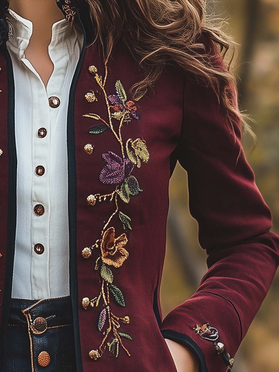 Women's Vintage Stand Collar Embroidered Jacket