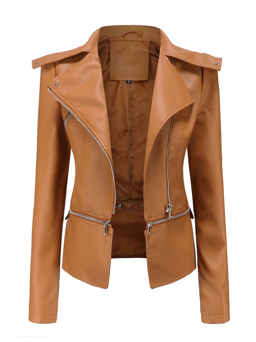 Women's Vintage Leather Jacket With Detachable Hem