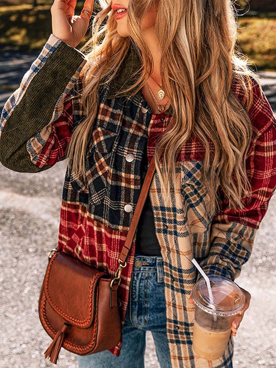 Women's Casual Plaid Colorblock Jacket