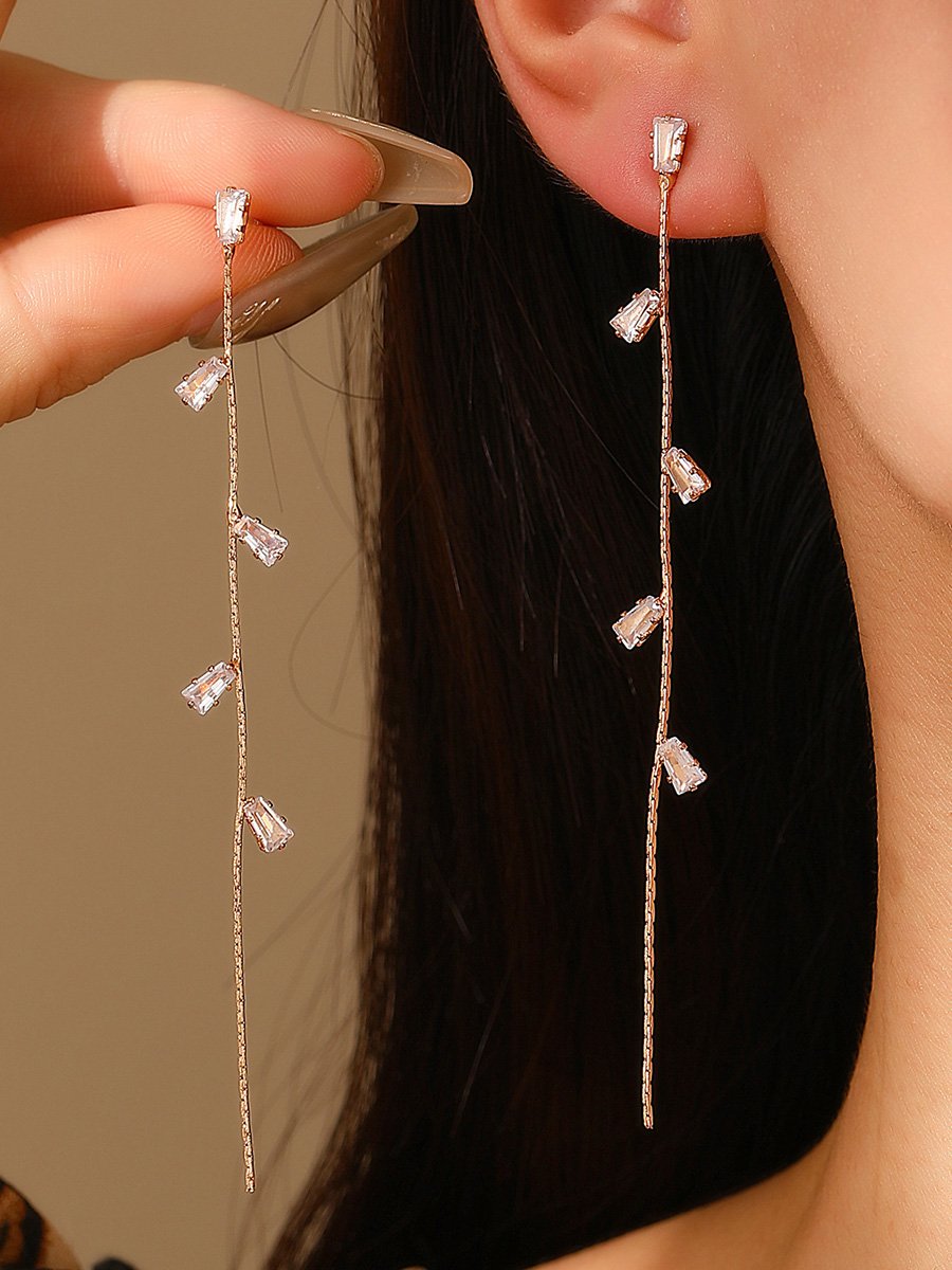 French Light Luxury Long Zircon Tassel Earrings