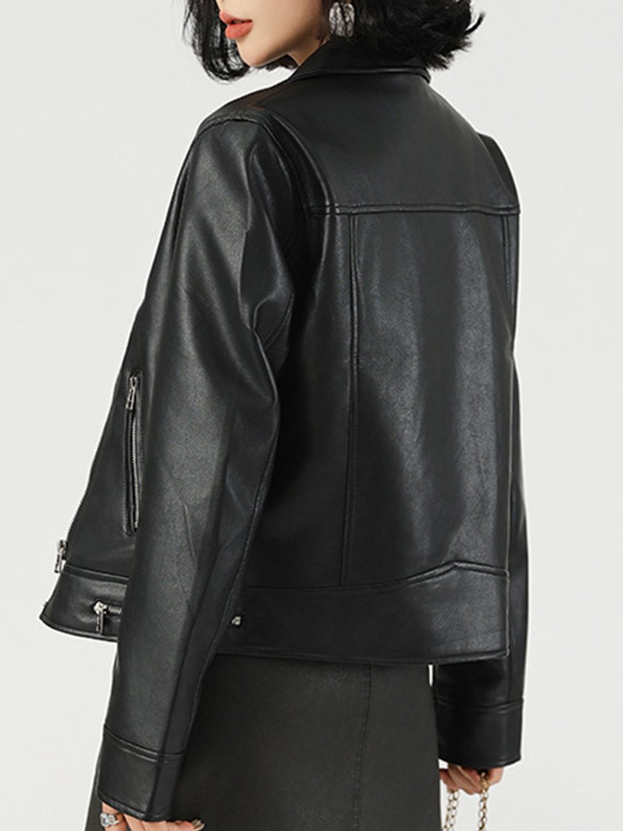 Commuter Suit Collar Short Leather Jacket