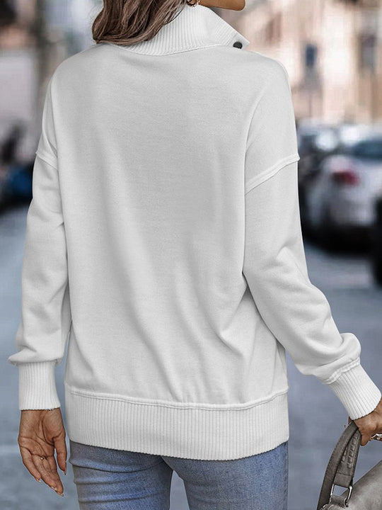 Fashion Pocket Design Long Sleeve Button Sweatshirt