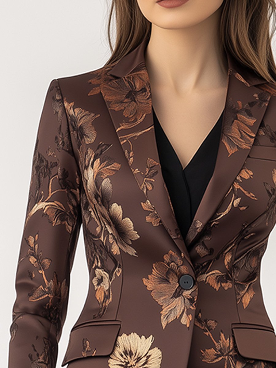 Commuter Lapel Satin Print Slim-fit Blazer