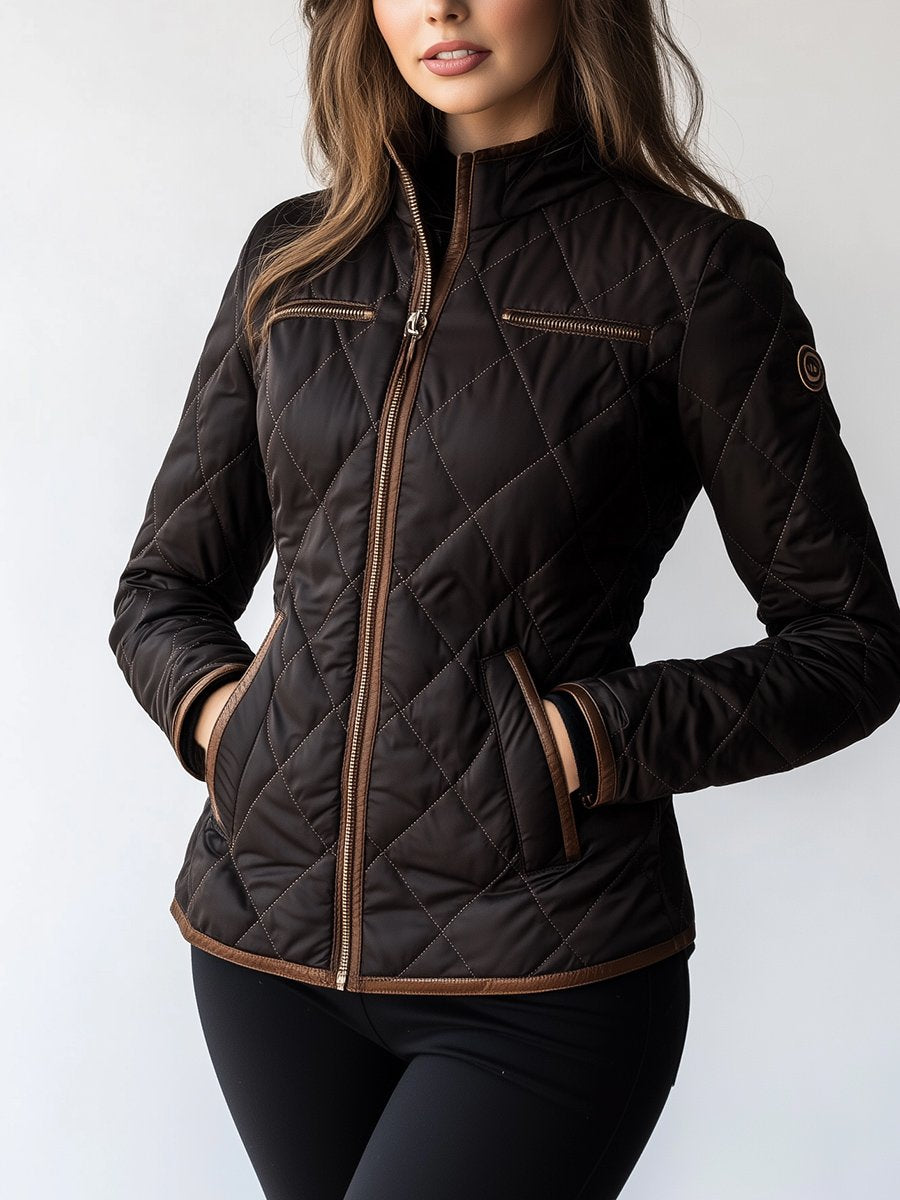 Chic Multiple Pockets Diamond-quilted Padded Jacket