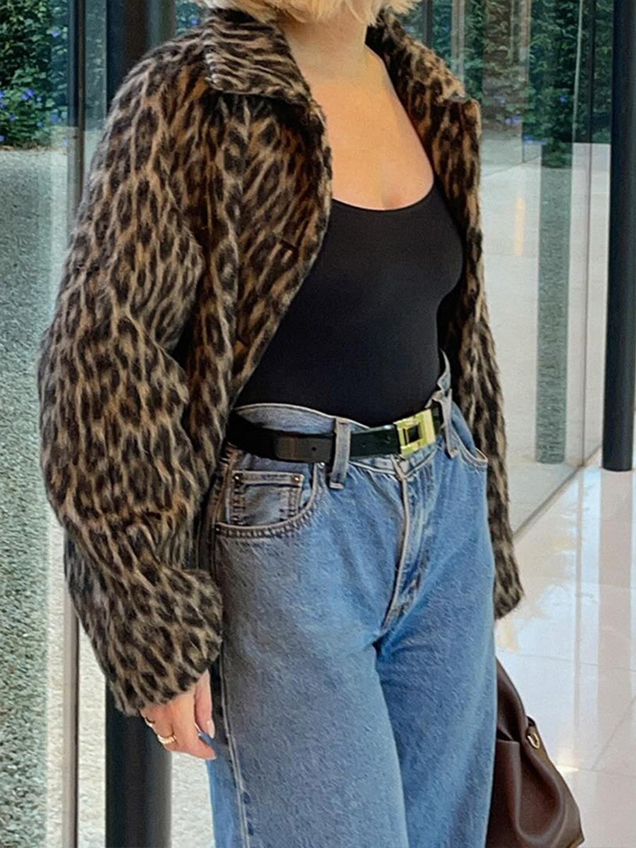 Lapel Leopard Fur Cropped Jacket