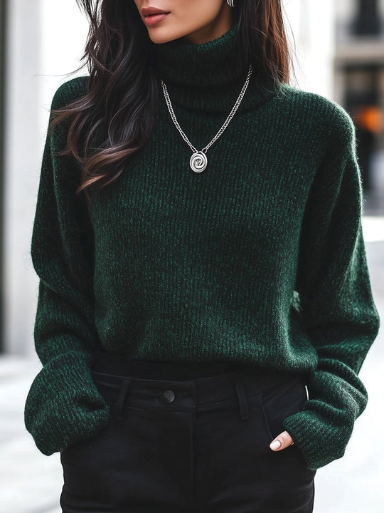 Chic Turtleneck Ribbed Knited Pullover Sweater