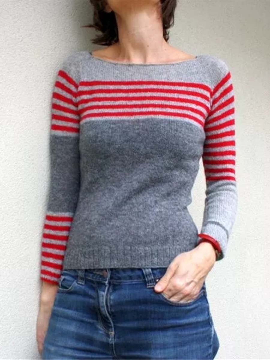 Crew Neck Color-Block Jacquard-Knit Sweater