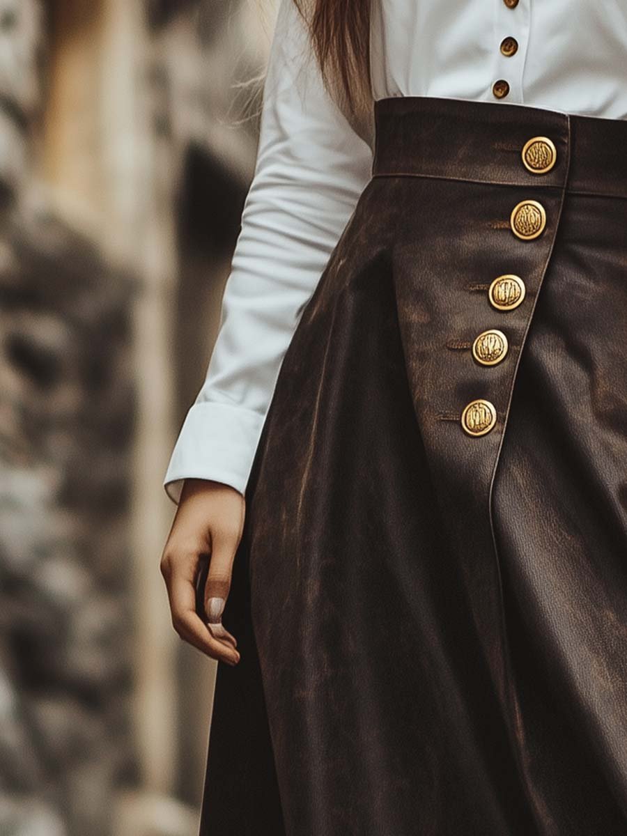 Vintage High Waist Gold Button Skirt