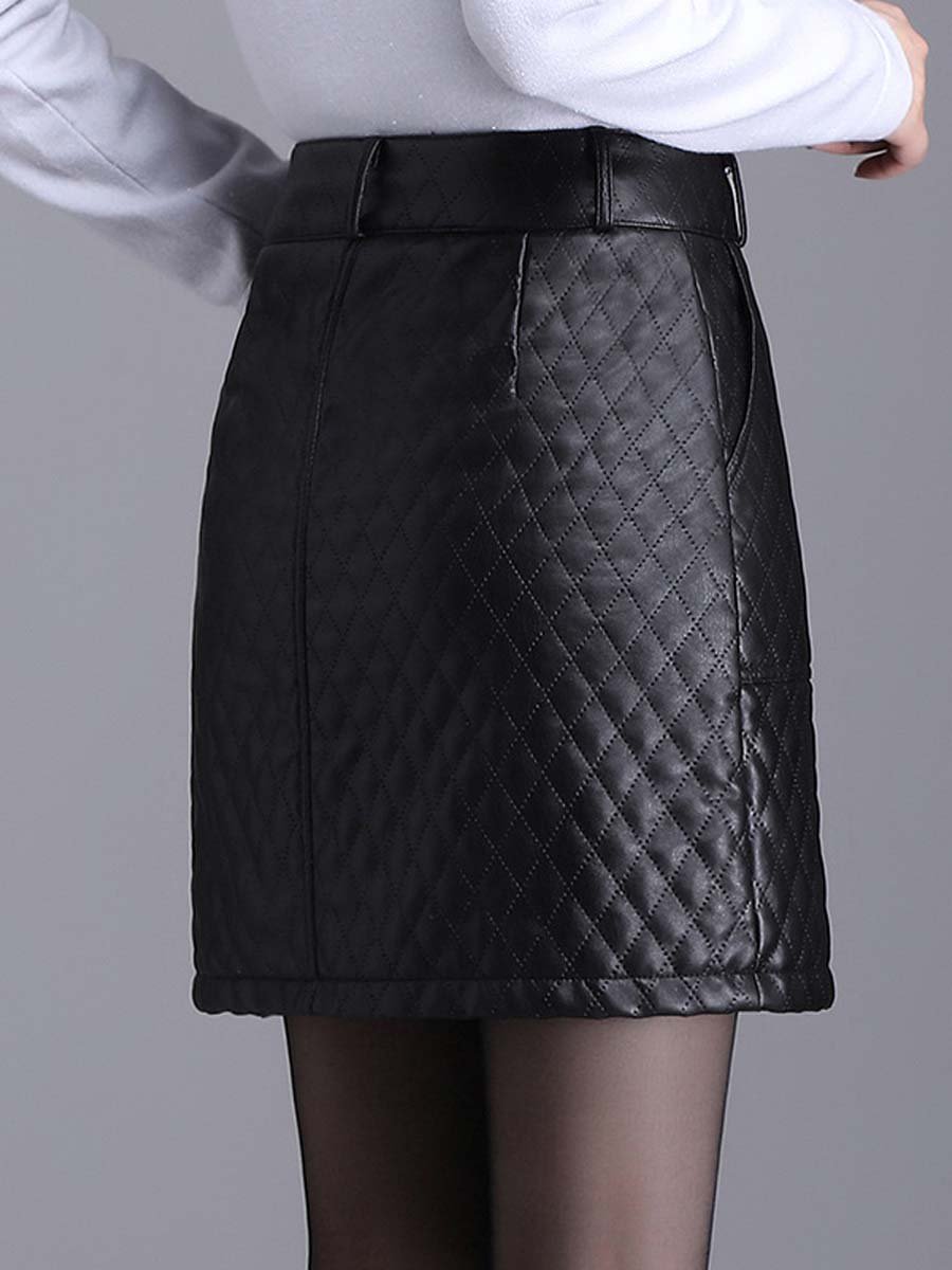 Diamond Quilted High Waist Leather Skirt