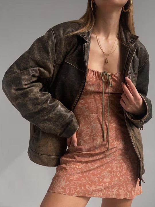 Casual Vintage Leather Pocket Jacket