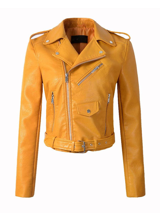 Women's Vintage Washed Diagonal Zipper Leather Biker Jacket