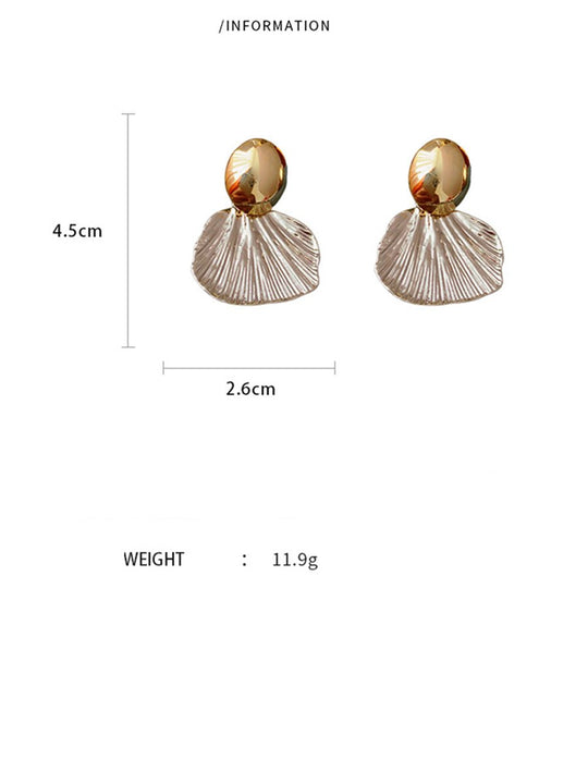 Real Gold and Silver Needle Wrinkled Shell Metal Earrings