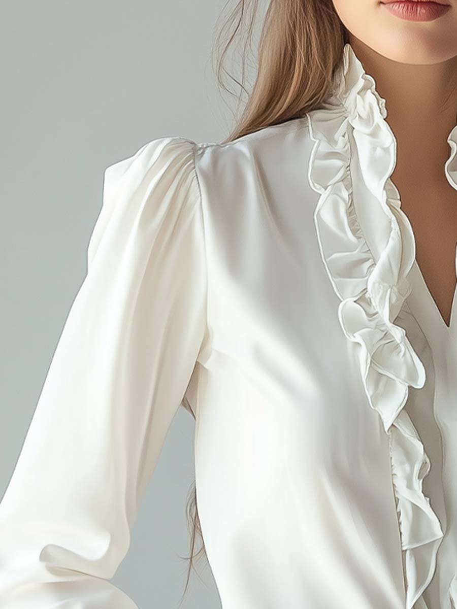 Women's Vintage Ruffle Trim Blouse